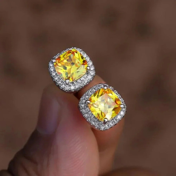 NEW 18k White Gold Citrine Diamond Halo Earrings - Picture 6 of 6